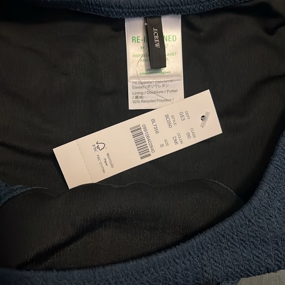 JCrew Textured Curved Waist Cheeky Bikini Navy Size Small NWT - Picture 3 of 6